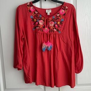St. John's Bay Red Embellished Blouse with Sleeves